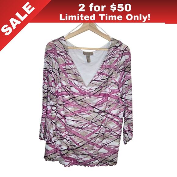 [Sale: 2 for $50!] i.e. Woman Pink & White Print Cowl Neck Top Size 2X Plus 0313 - Picture 1 of 8